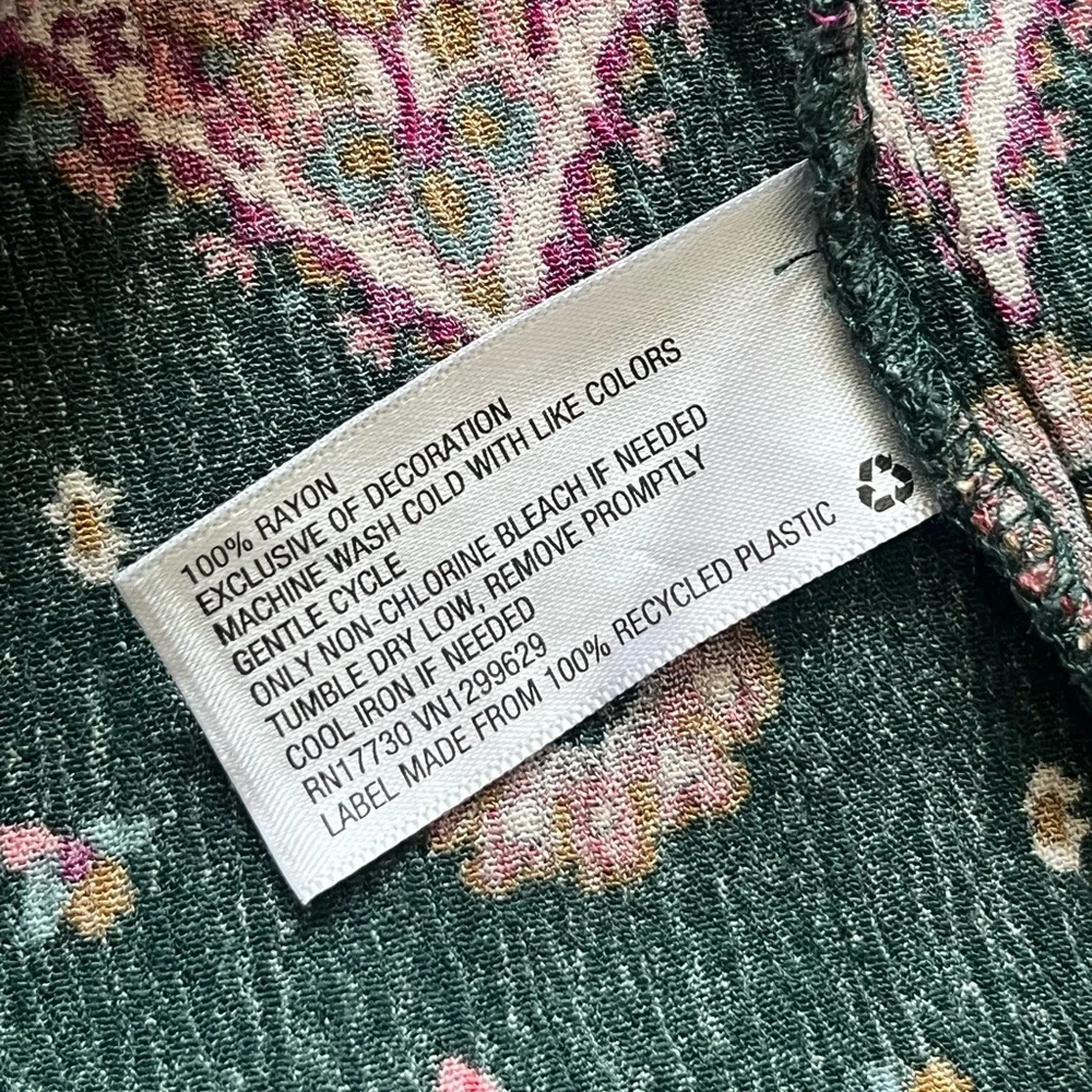 Knox Rose XL Boho Peasant Prairie Green Floral MIDI Dress Rayon - Picture 4 of 11